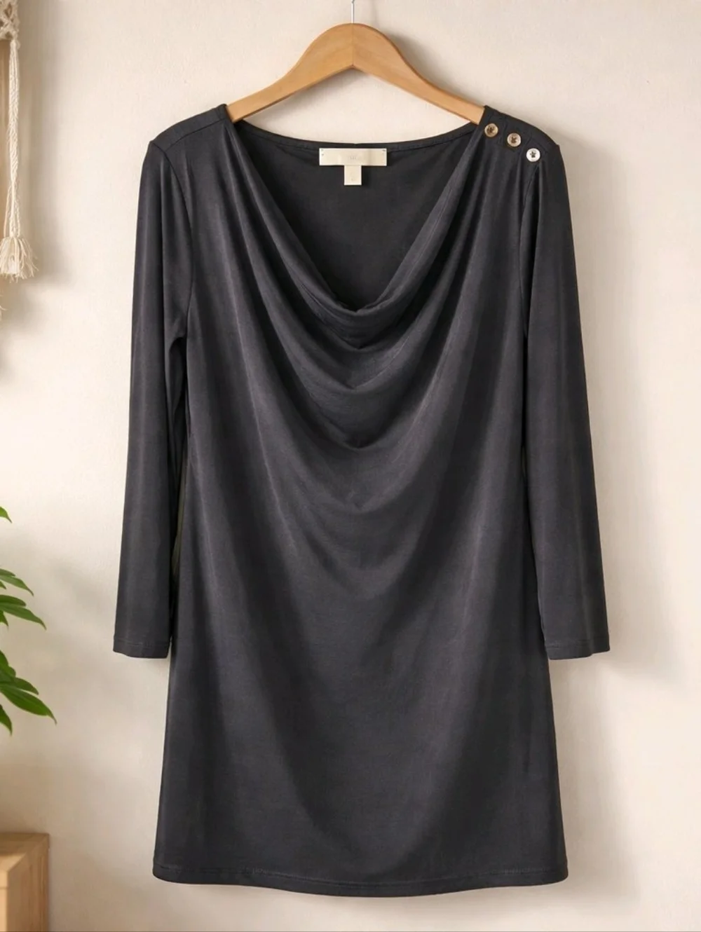 Michael Kors Black Cowl-Neck Mini Dress with Shoulder Buttons Sz XL